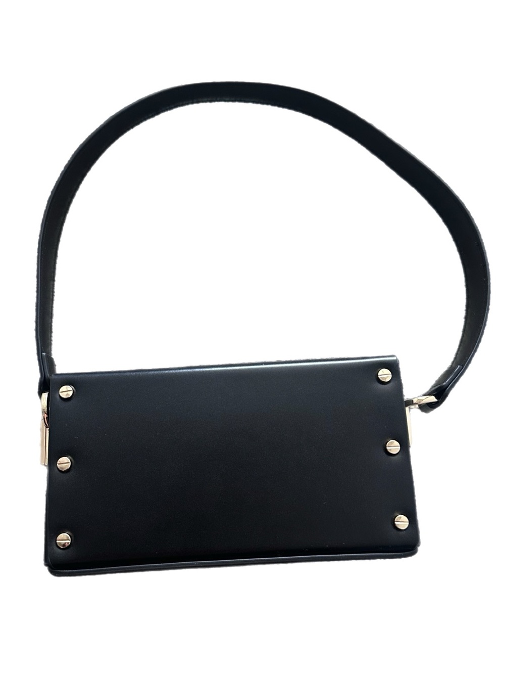 Madison West Black Leather Stud-Trim Crossbody Bag